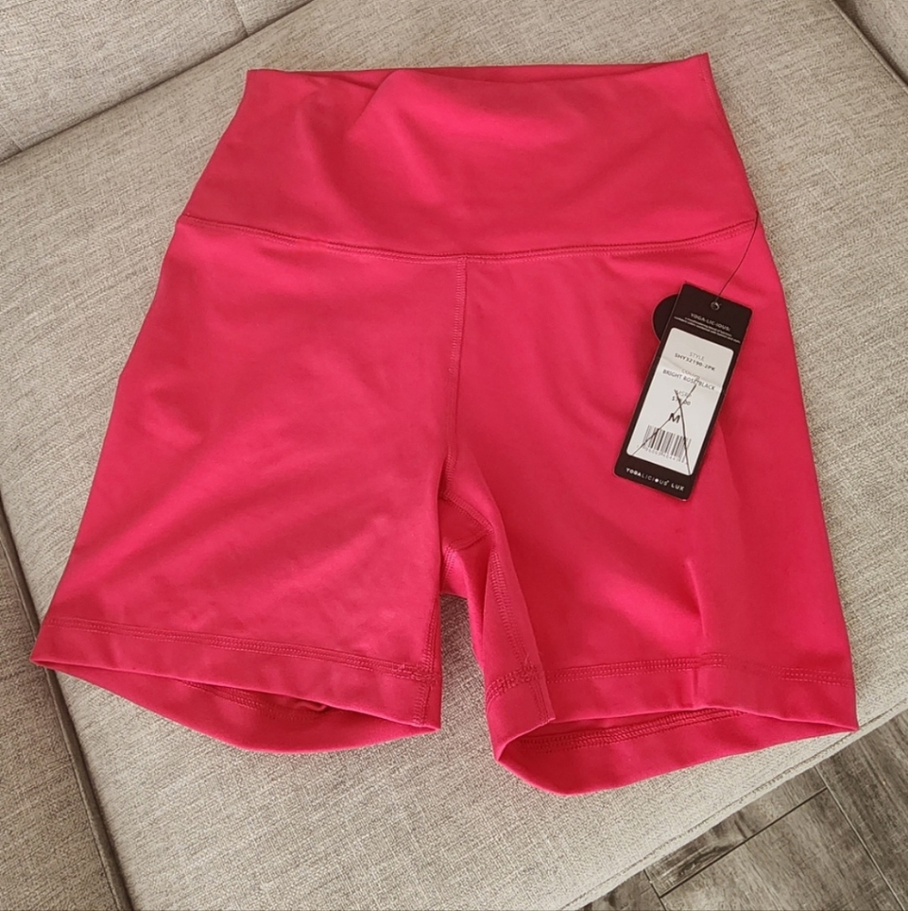 High Waisted Yoga Shorts - Bright Pink